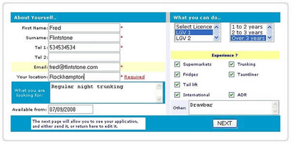 Online application form